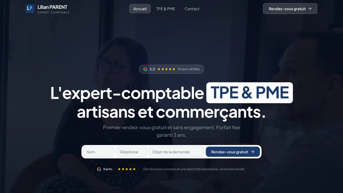 Site du cabinet d'expertise comptable Lilian Parent, réalisé par Scalyx