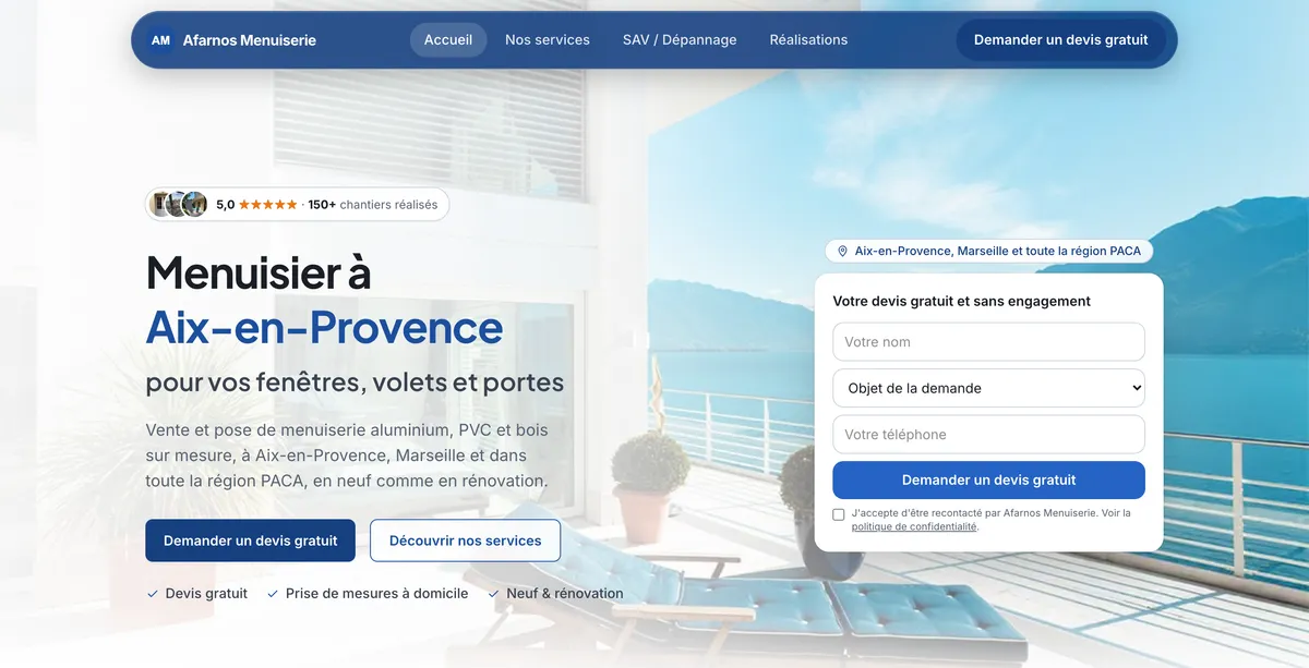 Site de Afarnos Menuiserie, réalisé par Scalyx