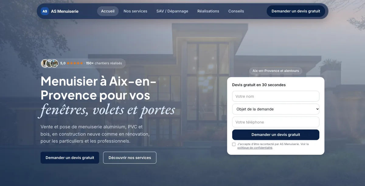 Site de AS Menuiserie, réalisé par Scalyx