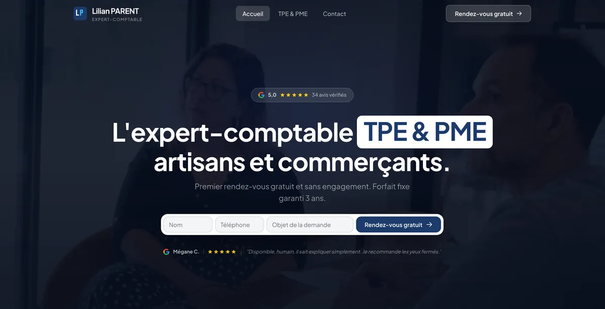 Site du cabinet d'expertise comptable Lilian Parent, réalisé par Scalyx